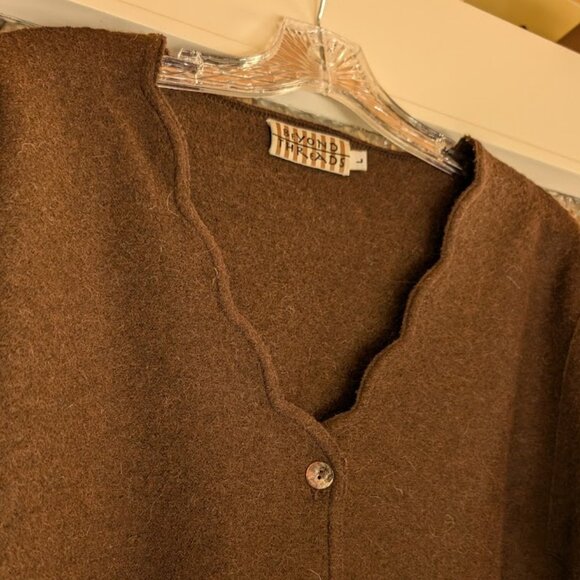 Beyond Threads Alpaca Sweater Jacket Wool Rich Brown Scalloped Edges Structured - Picture 6 of 16